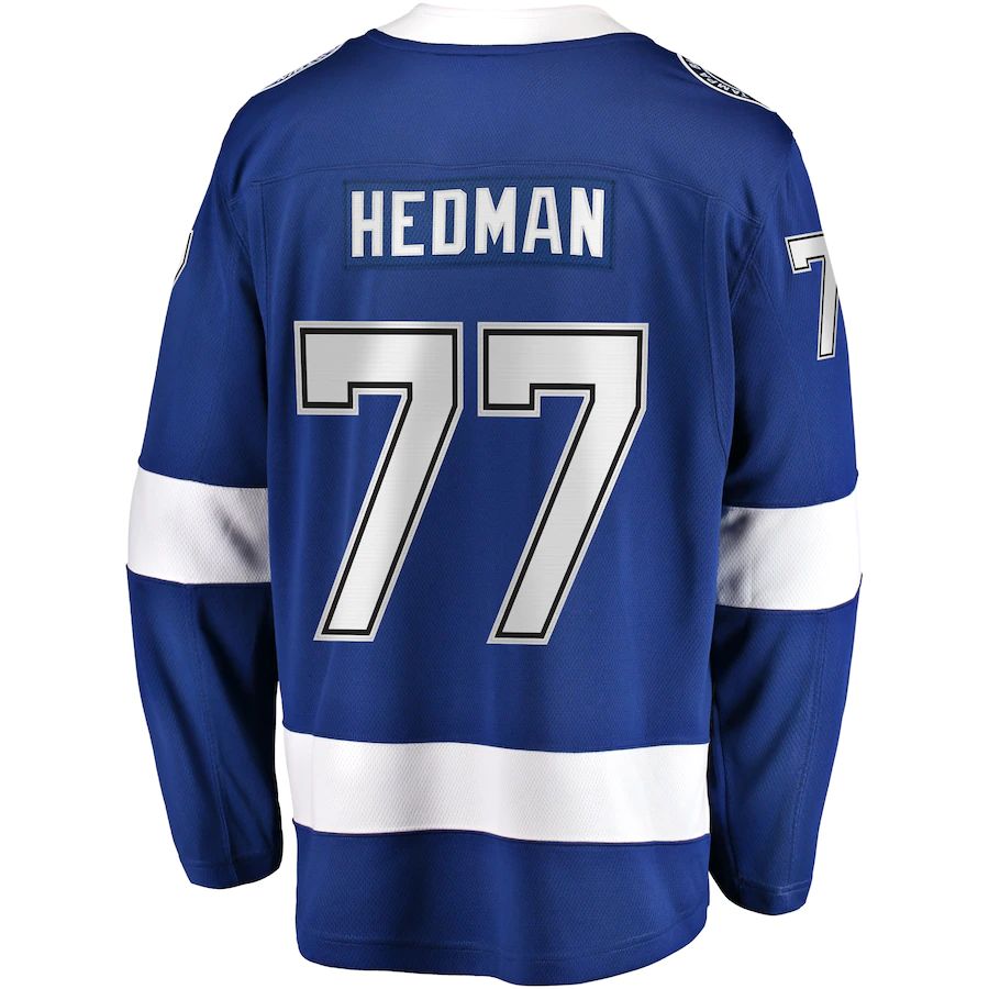 TB.Lightning #77 Victor Hedman Supporters Branded Home Premier Breakaway Player Jersey  Blue Stitched American Hockey Jerseys