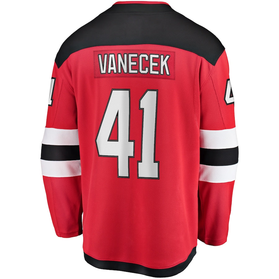 NJ.Devils #41 Vitek Vanecek Supporters Branded Home Breakaway Player Jersey  Red Stitched American Hockey Jerseys