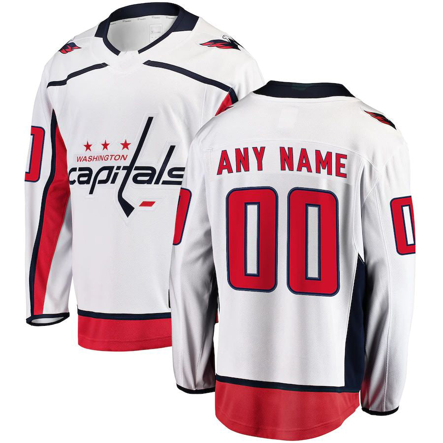 Custom W.Capitals Supporters Branded Away Breakaway White Stitched American Hockey Jerseys