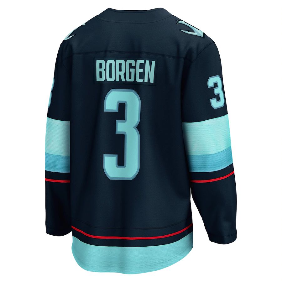 S.Kraken #3 Will Borgen Supporters Branded Home Breakaway Player Jersey Blue Stitched American Hockey Jerseys